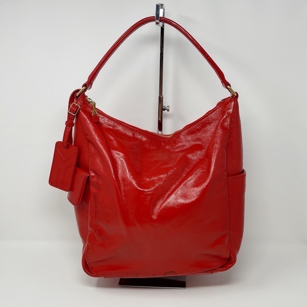 YSL Yves Saint Laurent Multy Large Hobo Bag Red Patent Leather